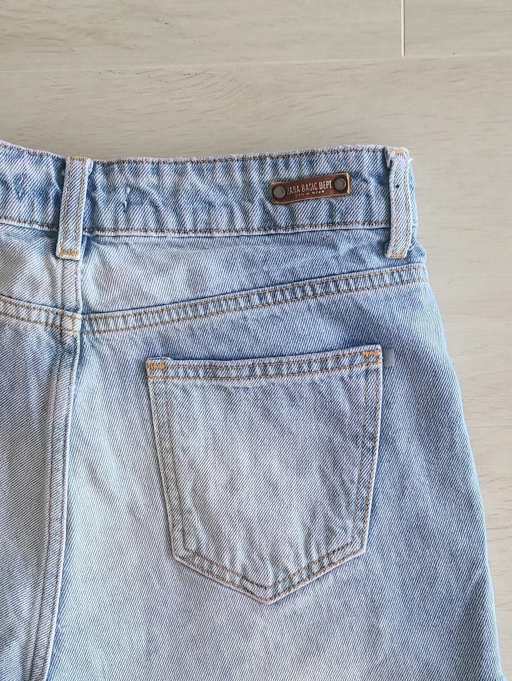 Zara Denim Shorts With Pearl Embellishment